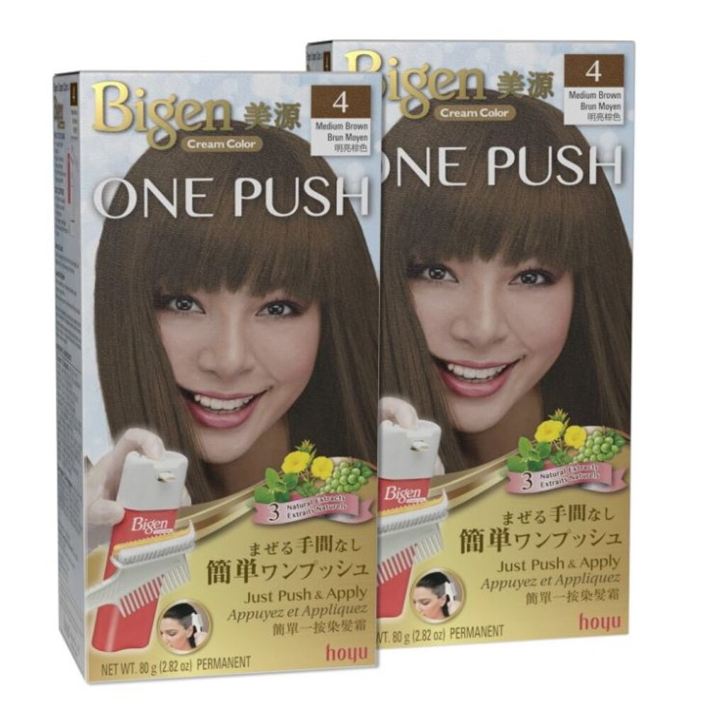2 Pack Bigen One Push Cream "Just Push & Apply" No. 4 Medium Brown (2 Boxes)